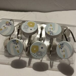 Home Swan Themed Shower Curtain Hooks blue, yellow, and grey 12pc